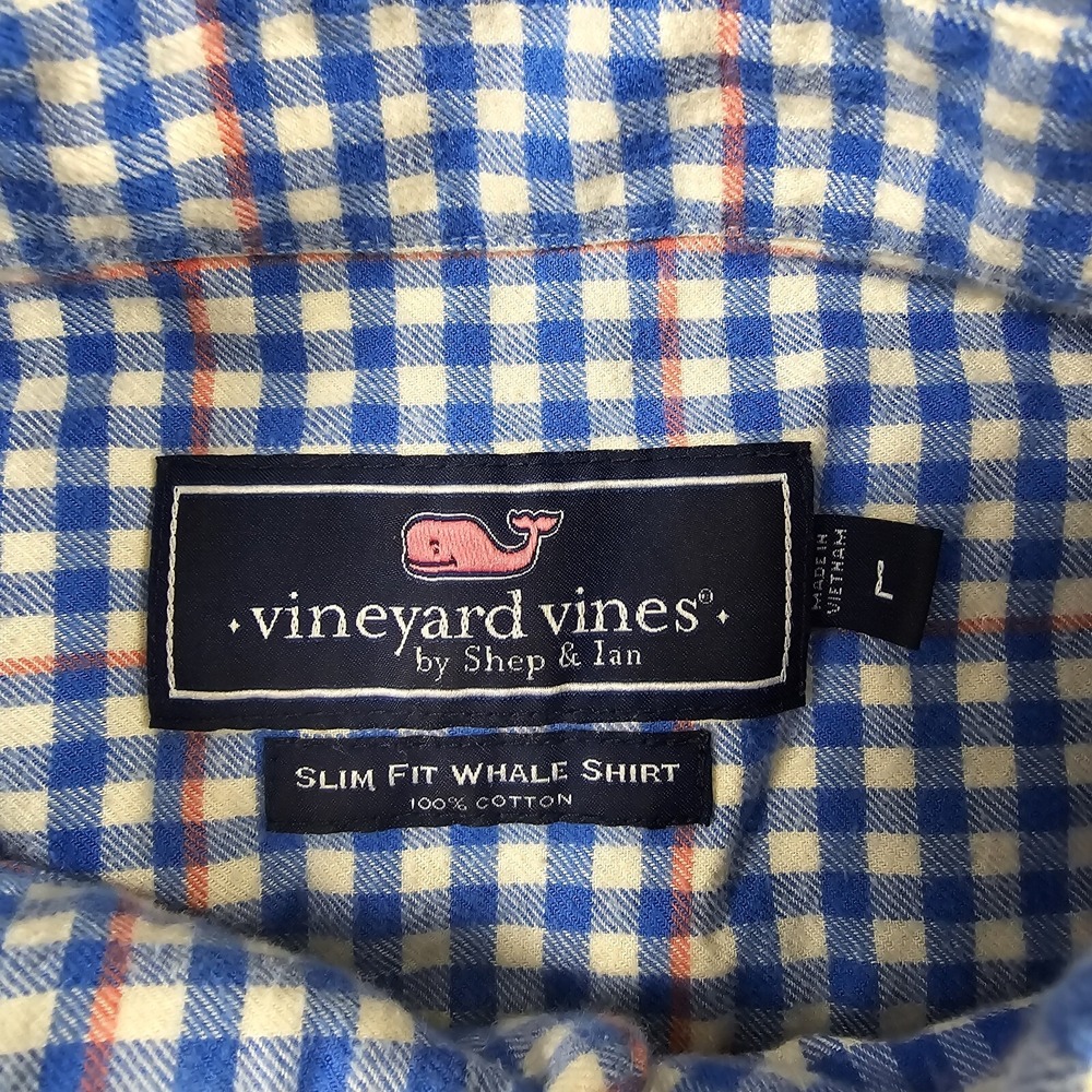 Vineyard Vines Mens Large Slim Fit Whale Flannel Shirt Long Sleeve Button - Picture 6 of 11